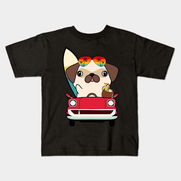 Funny pug driving a car Kids T-Shirt by Pet Station